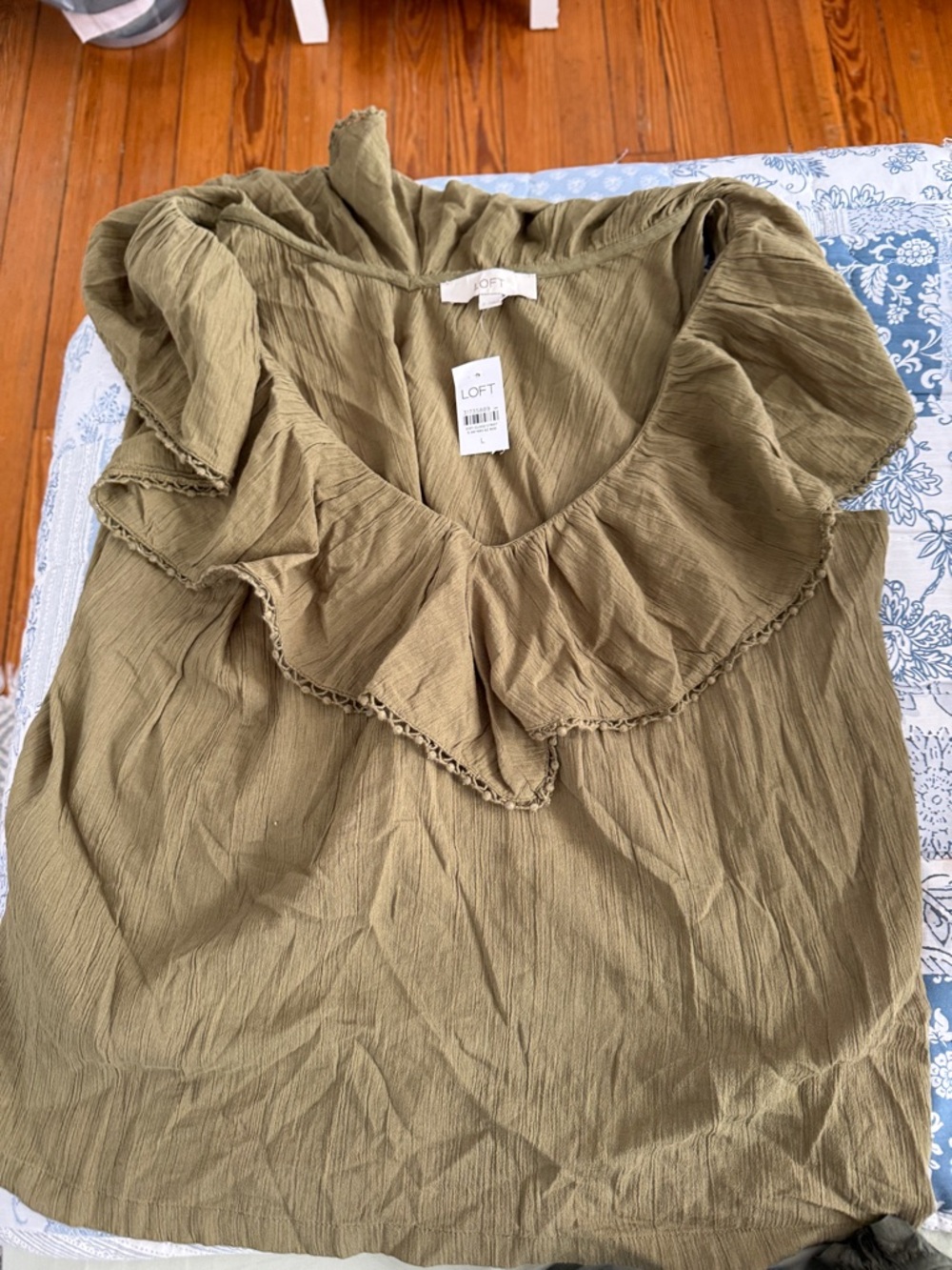 LOFT Olive Ruffled V-Neck Blouse